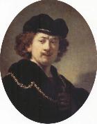 REMBRANDT Harmenszoon van Rijn, Self-Portrait with Hat and Gold Chain